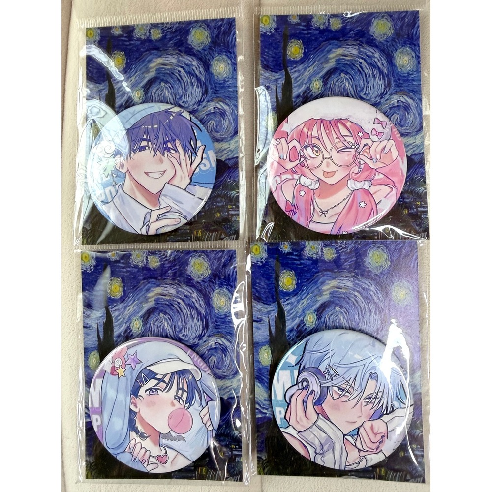 Set of 4 Alien Stage Anime Character Button Pins 2.25" Round Chibi